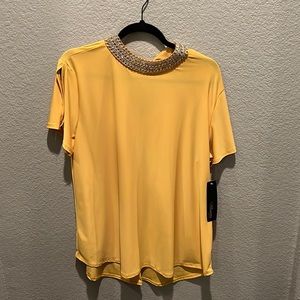 Gold blouse with rhinestone collar